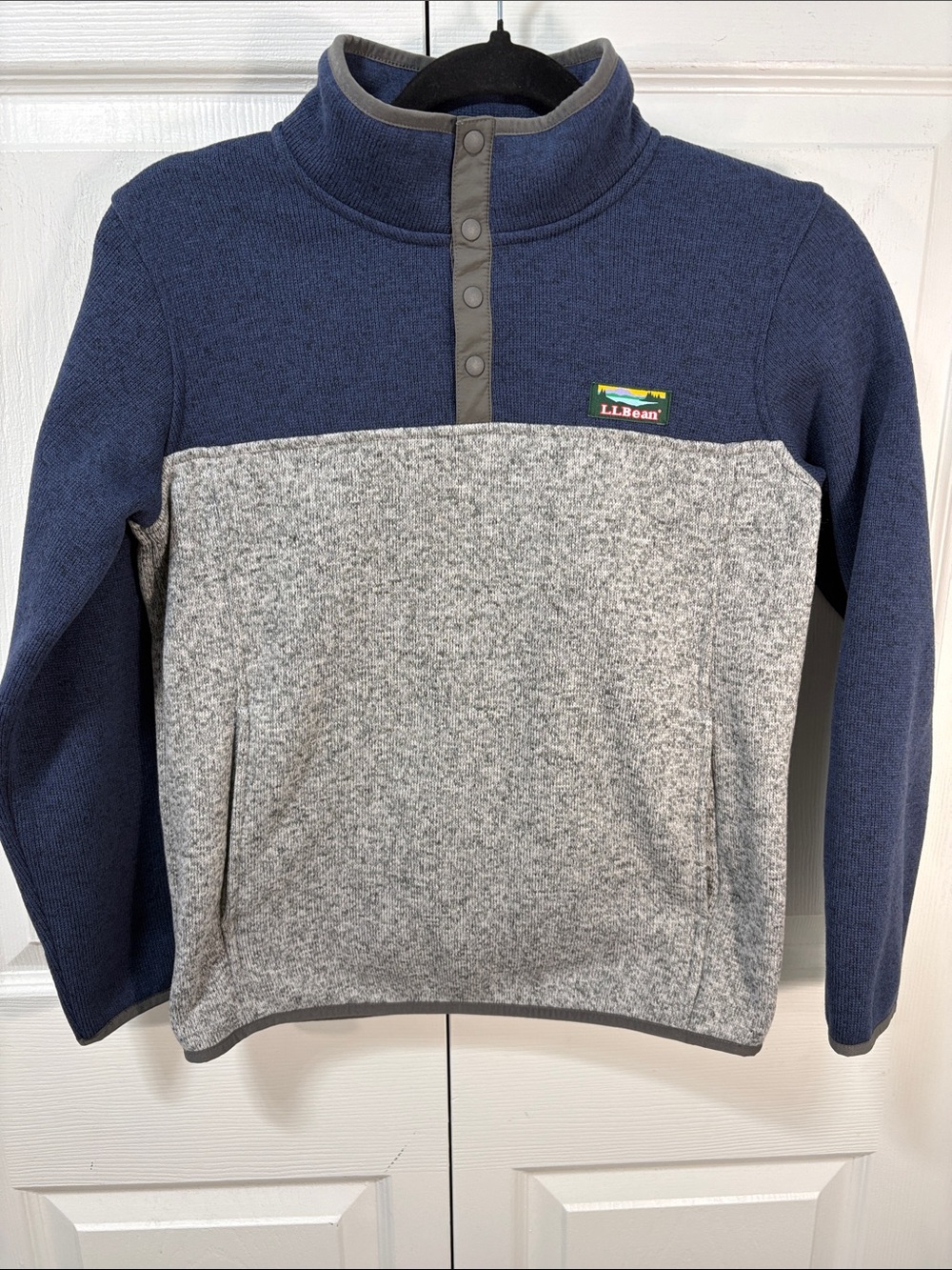 L.L. Bean Navy and Heather Gray Snap-Up Fleece Pullover